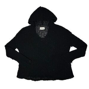 NILI LOTAN Luxe Open Knit‎ Vneck Hooded Sweater Womens Medium Black 2609988 Goth